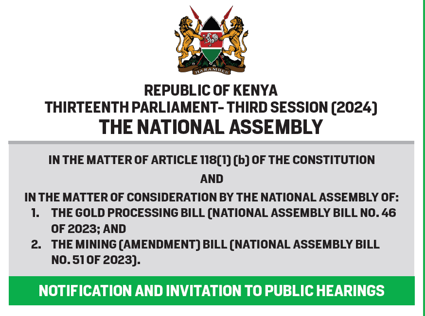 Public Hearing for the Gold Processing Bill and Mining Amendment Act 2023